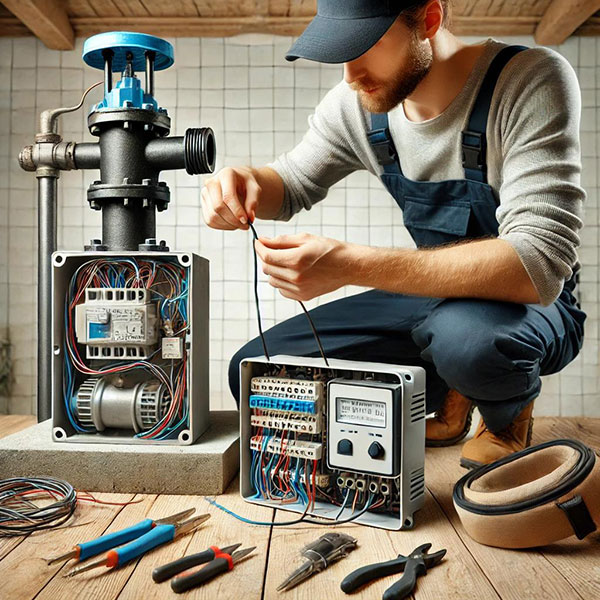 Professional installing water well pump electrical wiring